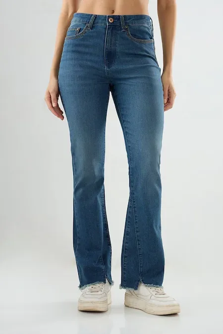 Medium Blue Solid Flared Jeans